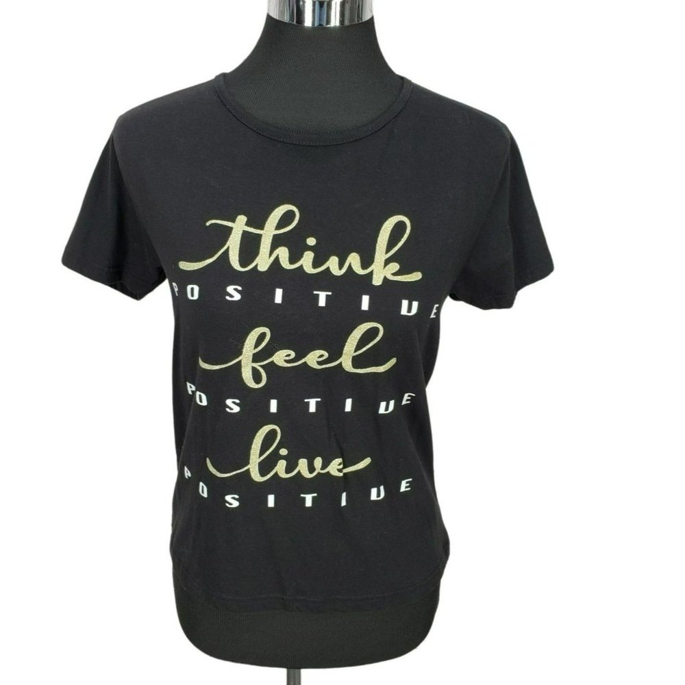 ON Fire Think Positive Feel Positive Live Positive Black Open Back Shirt Large